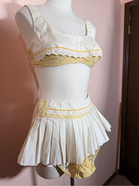 Vintage Other - Vintage 1950’s yellow gingham Skirted two piece swimsuit Pinup girl Small